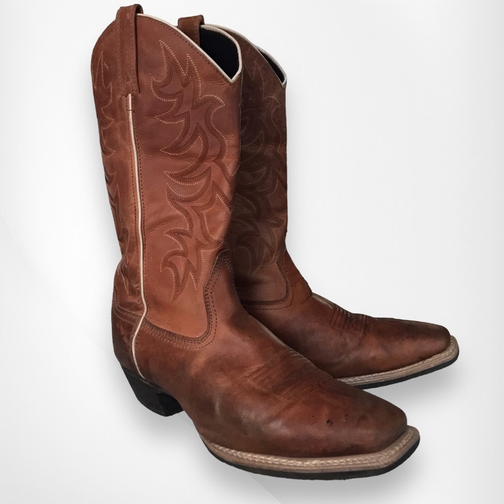 Laredo 68361 Men's Brown Breaker Leather Square Toe Slip on Cowboy Boots - 10 EW